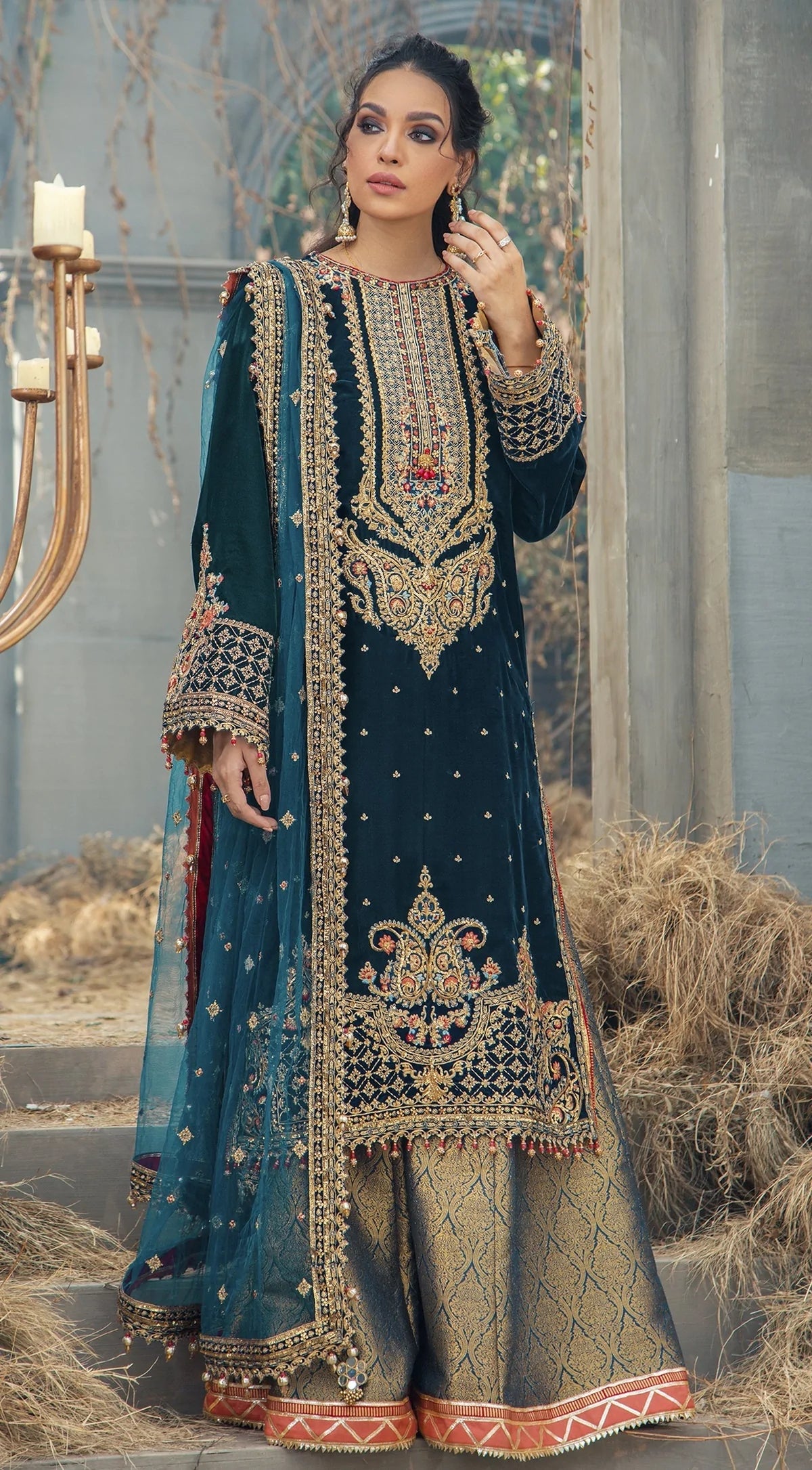 Embroidered velvette suit -1208