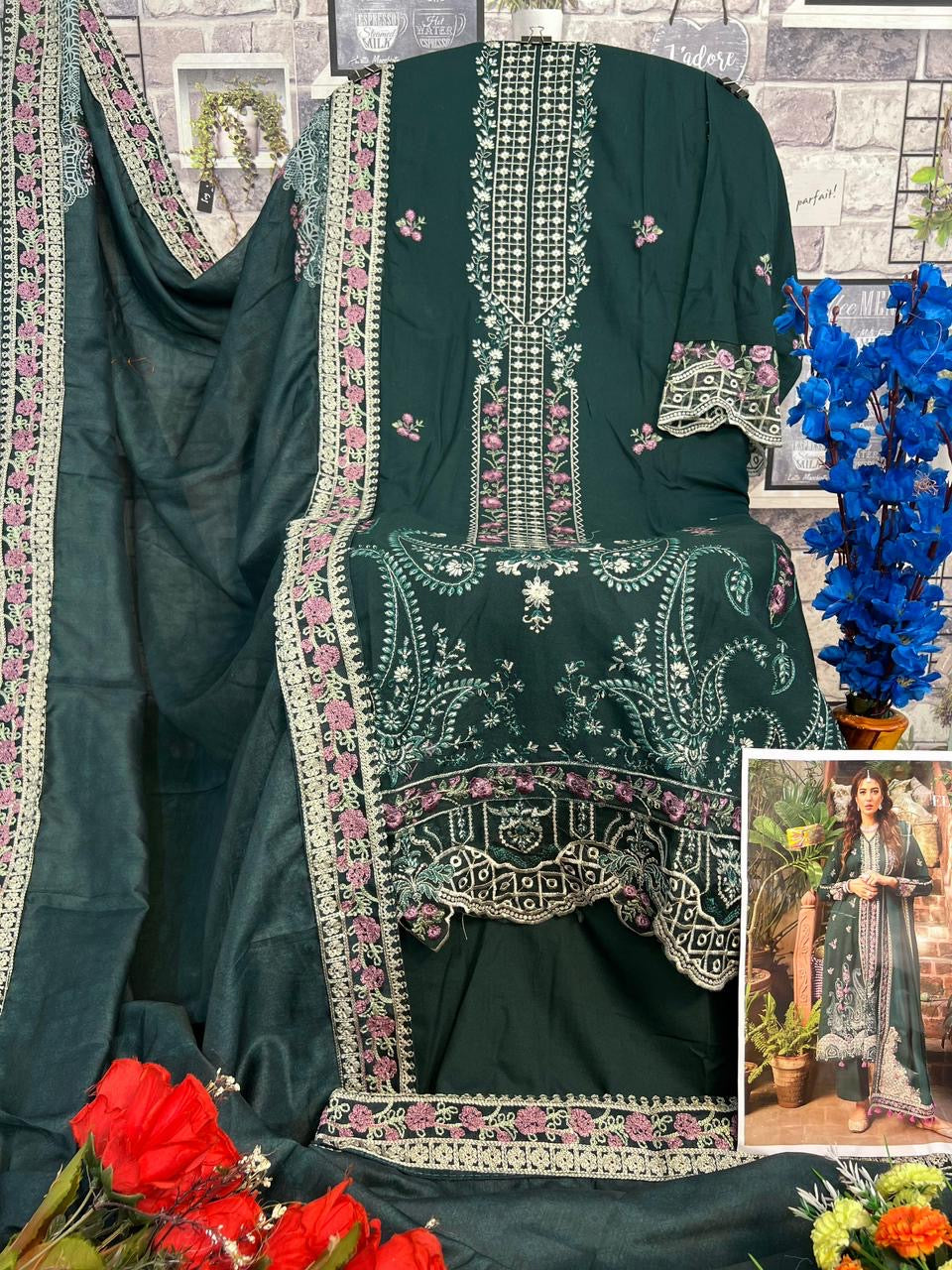 Rayon embroidered casual wear-4043