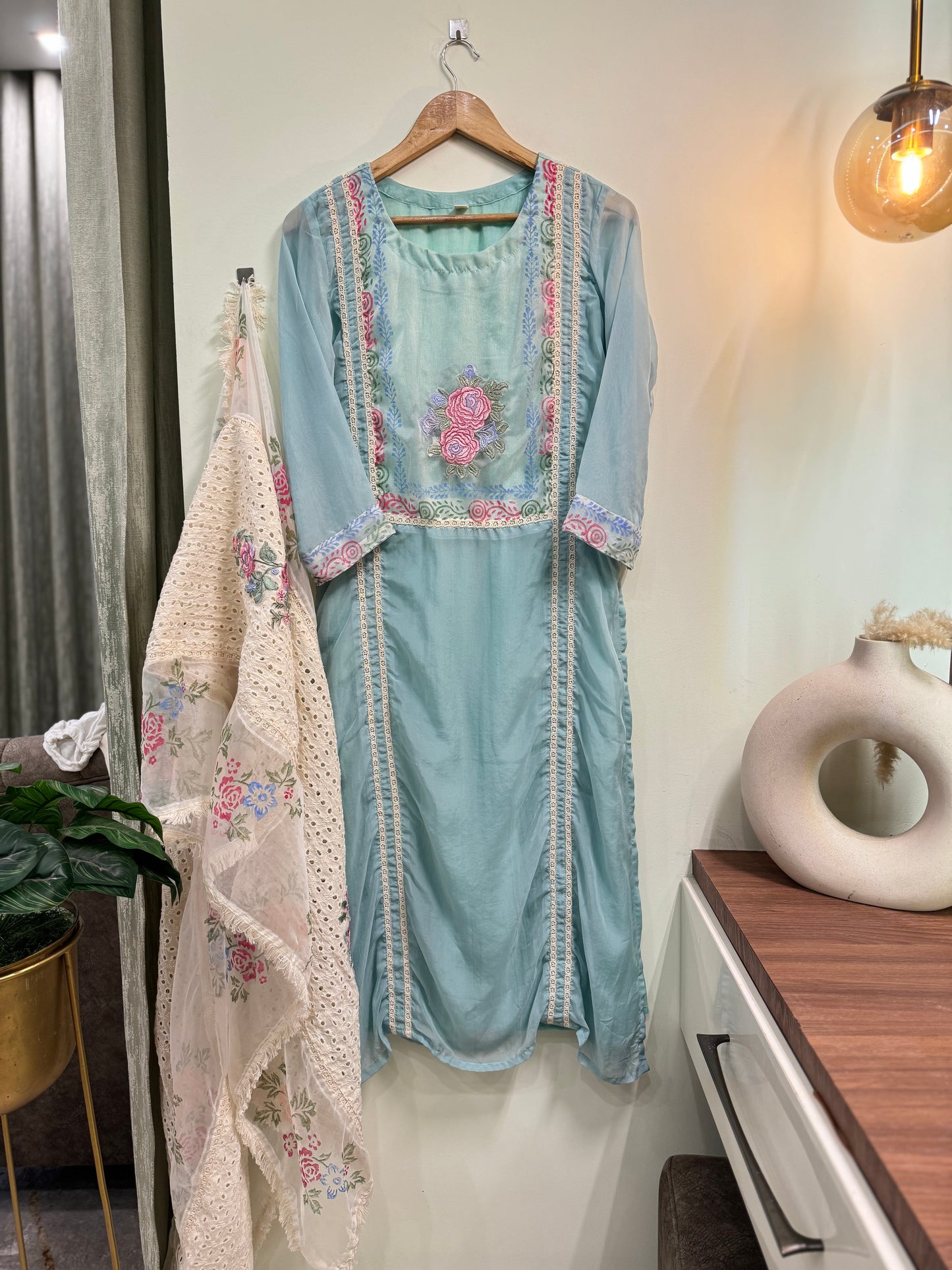 Pure organza embroidered suit-3975