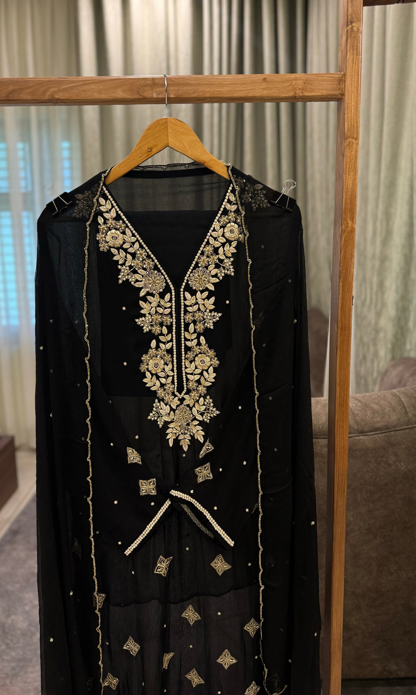 Premium Chiffon handwork suit with  bottom and chiffon scalloped dupatta-Noor