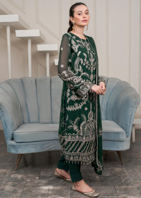 Embroidered georgette suit with moti latkan