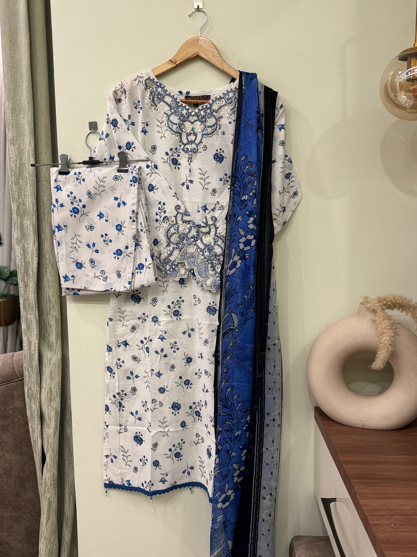 Comfy cotton co-od suit with chiffon dupatta-3475