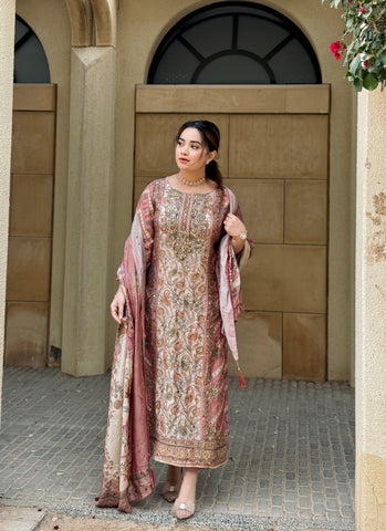 Pure muslin with detailings  and muslin Dupatta-122