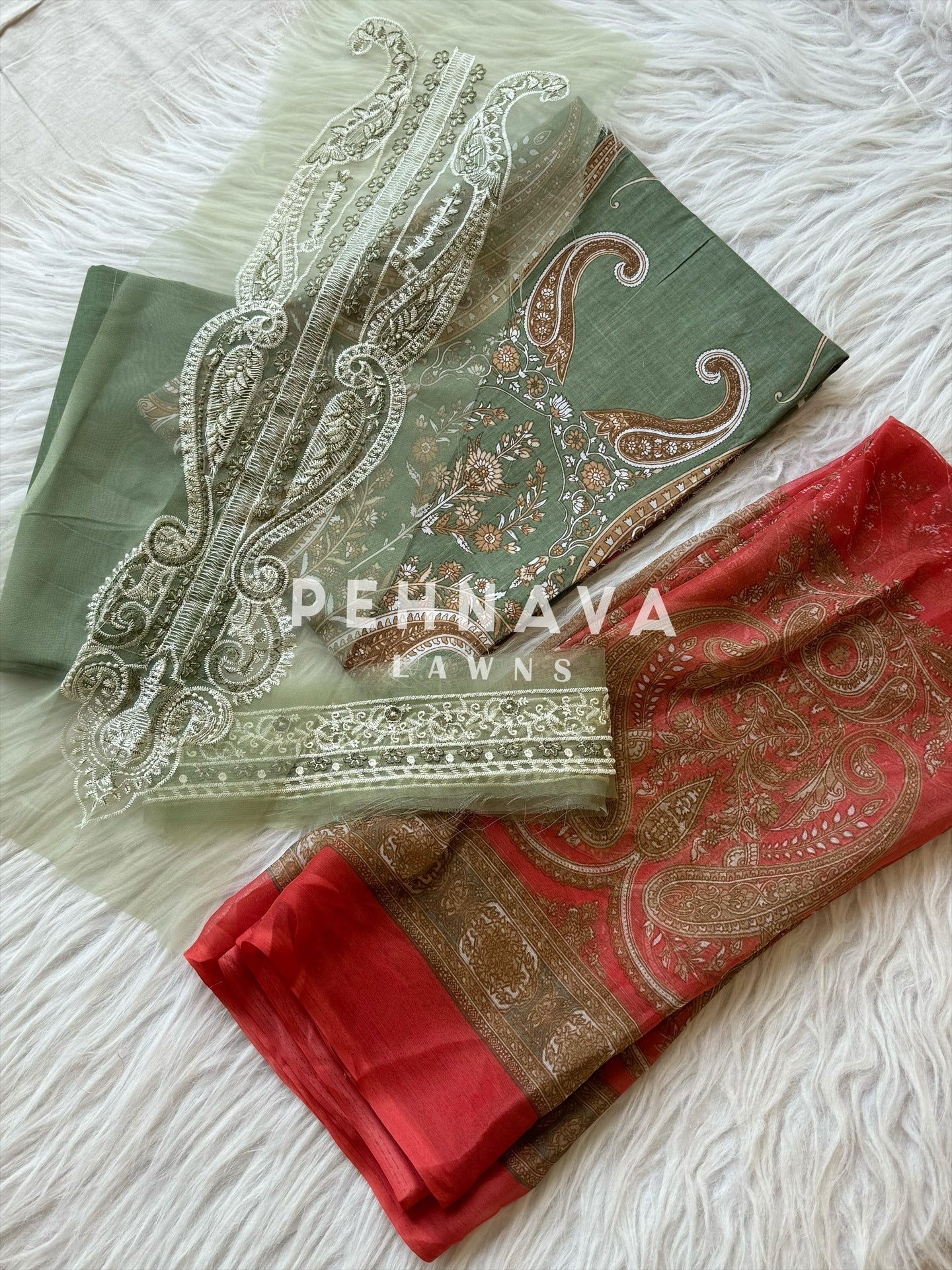 Printed casual suit with chiffon dupatta-562 green