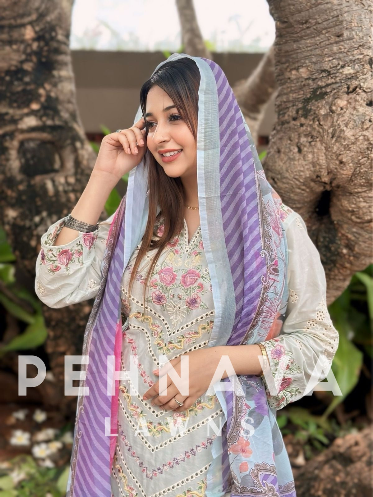 Cotton fully embroidered suit with  chiffon dupatta-3521