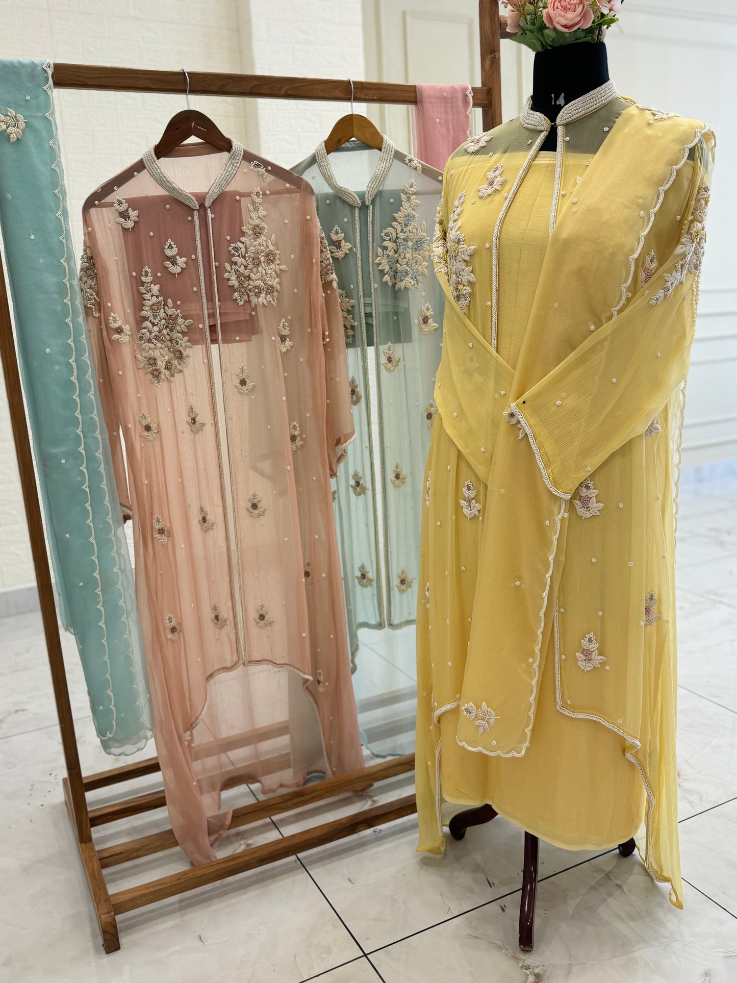 Premium Chiffon handworked jacket style with scalloped organza dupatta 1705