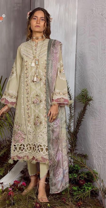 Cotton fully embroidered suit with  chiffon dupatta-3526