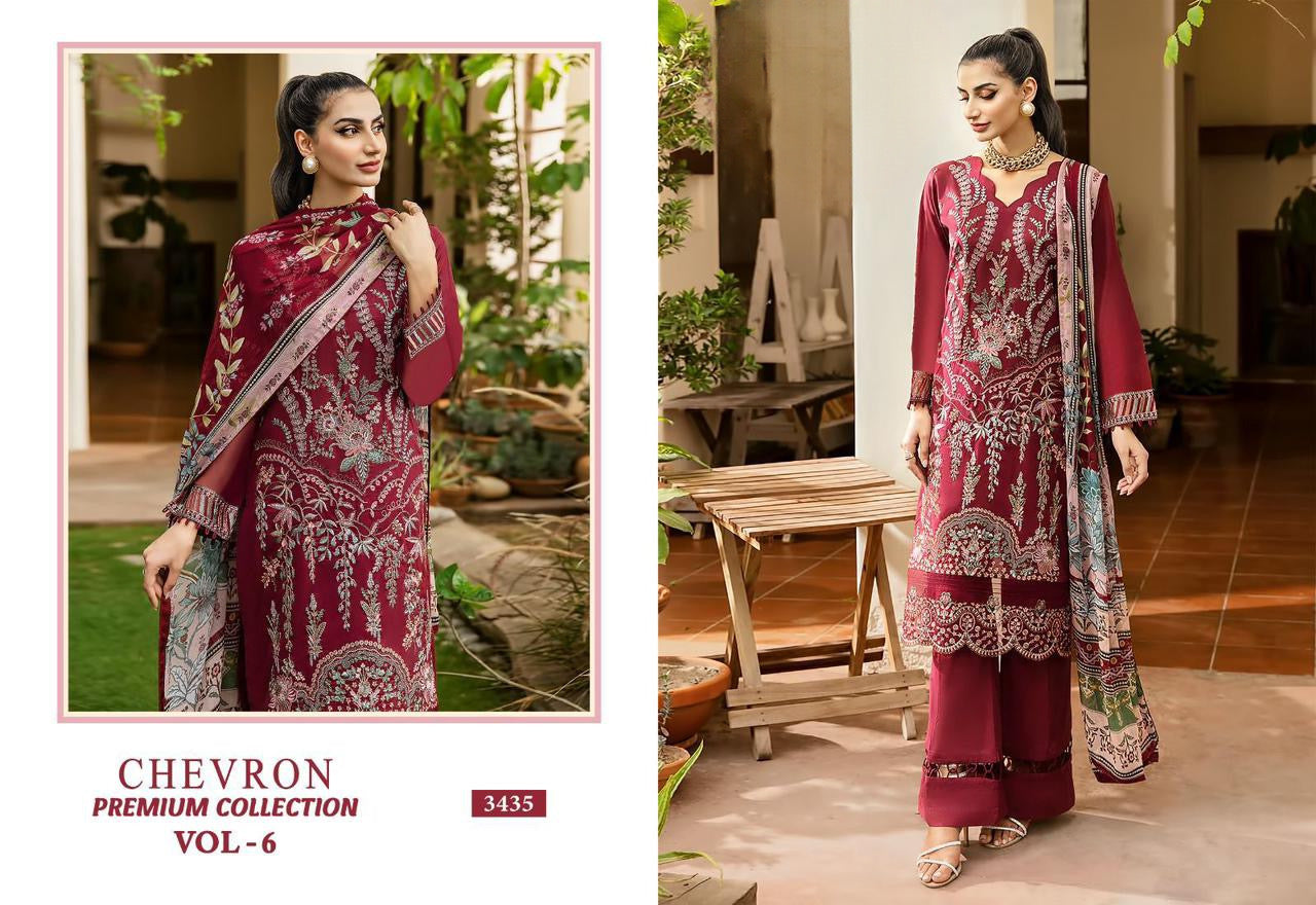 Embroidered cotton suit with chiffon dupatta - 3435