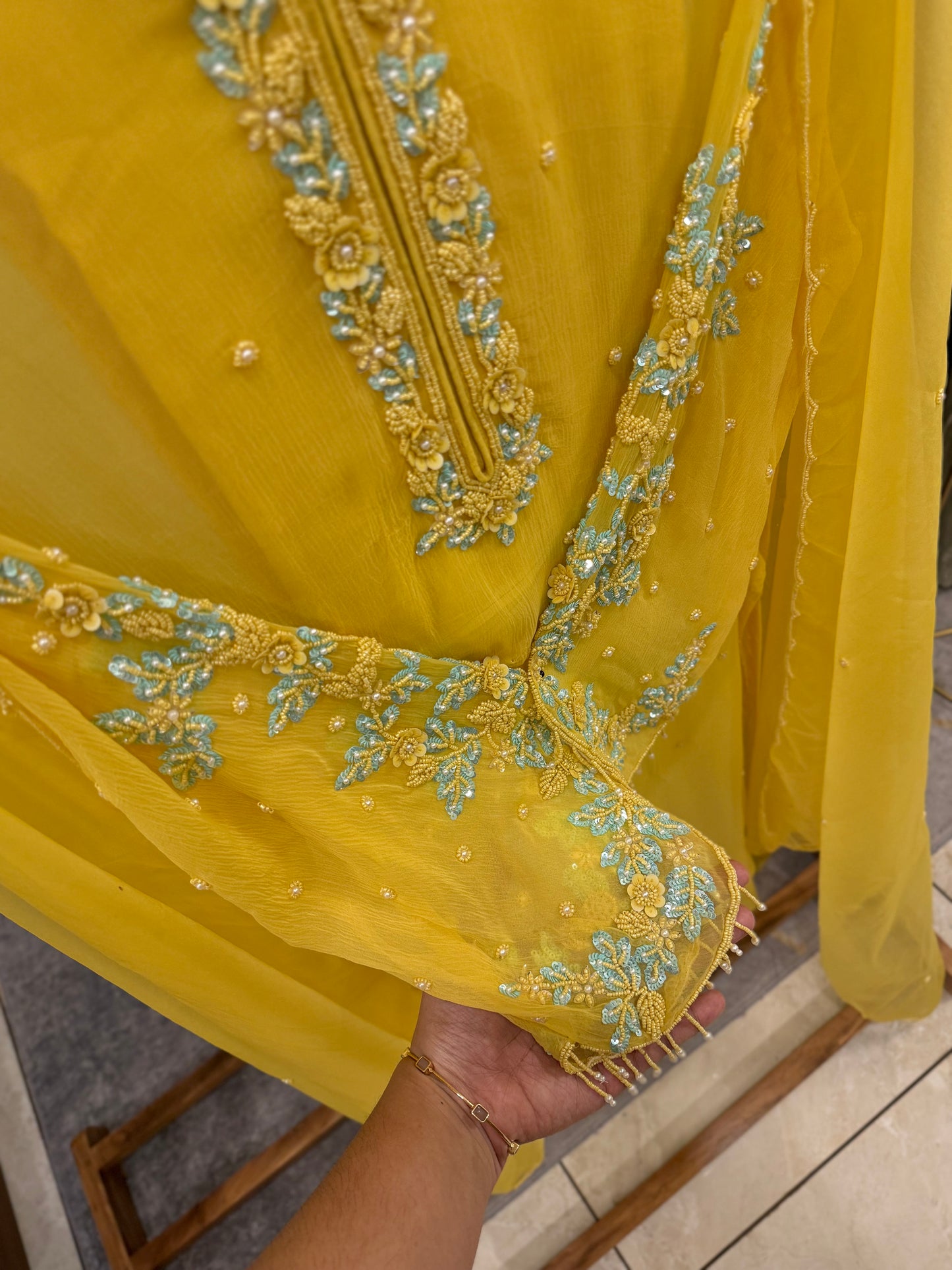 Premium Chiffon handwork suit with bottom and organza dupatta-2206