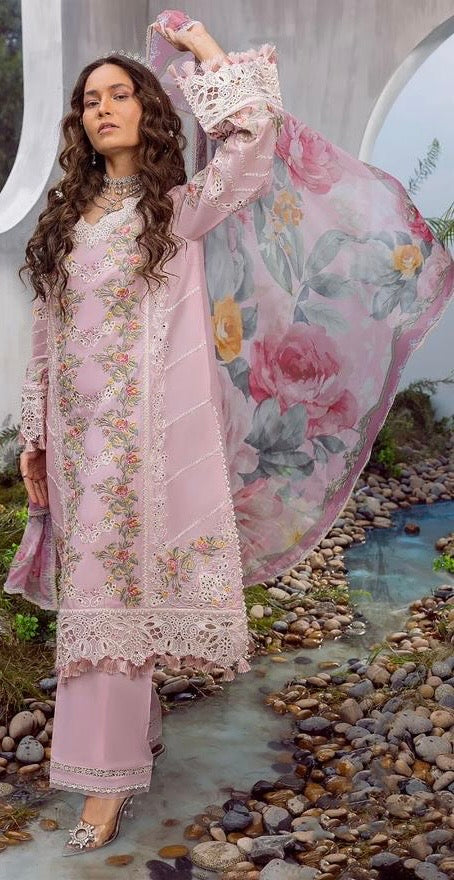 Cotton fully embroidered suit with  chiffon dupatta-3525