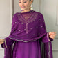 Pure chinnon stitched suit with neck detailing-purple