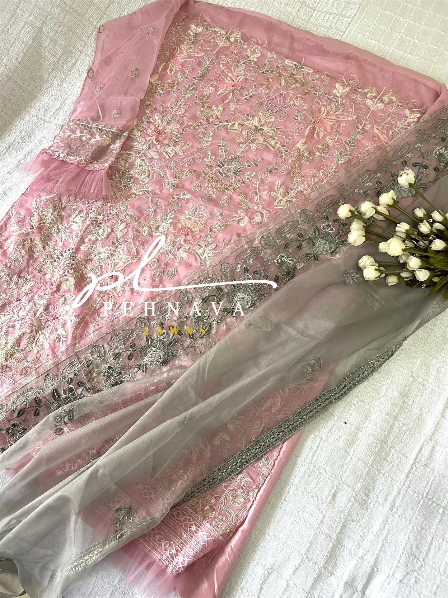 Organza embroidered suit with organza dupatta-12077