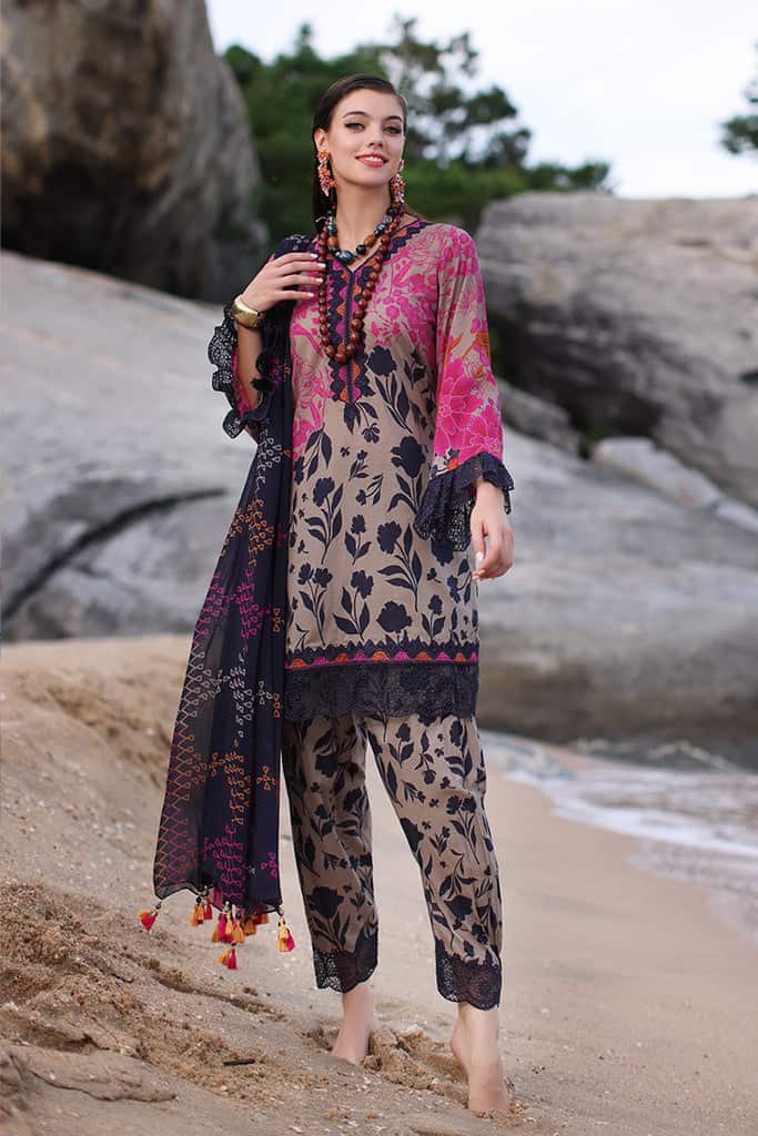 Cotton printed suit with chiffon dupatta -2009