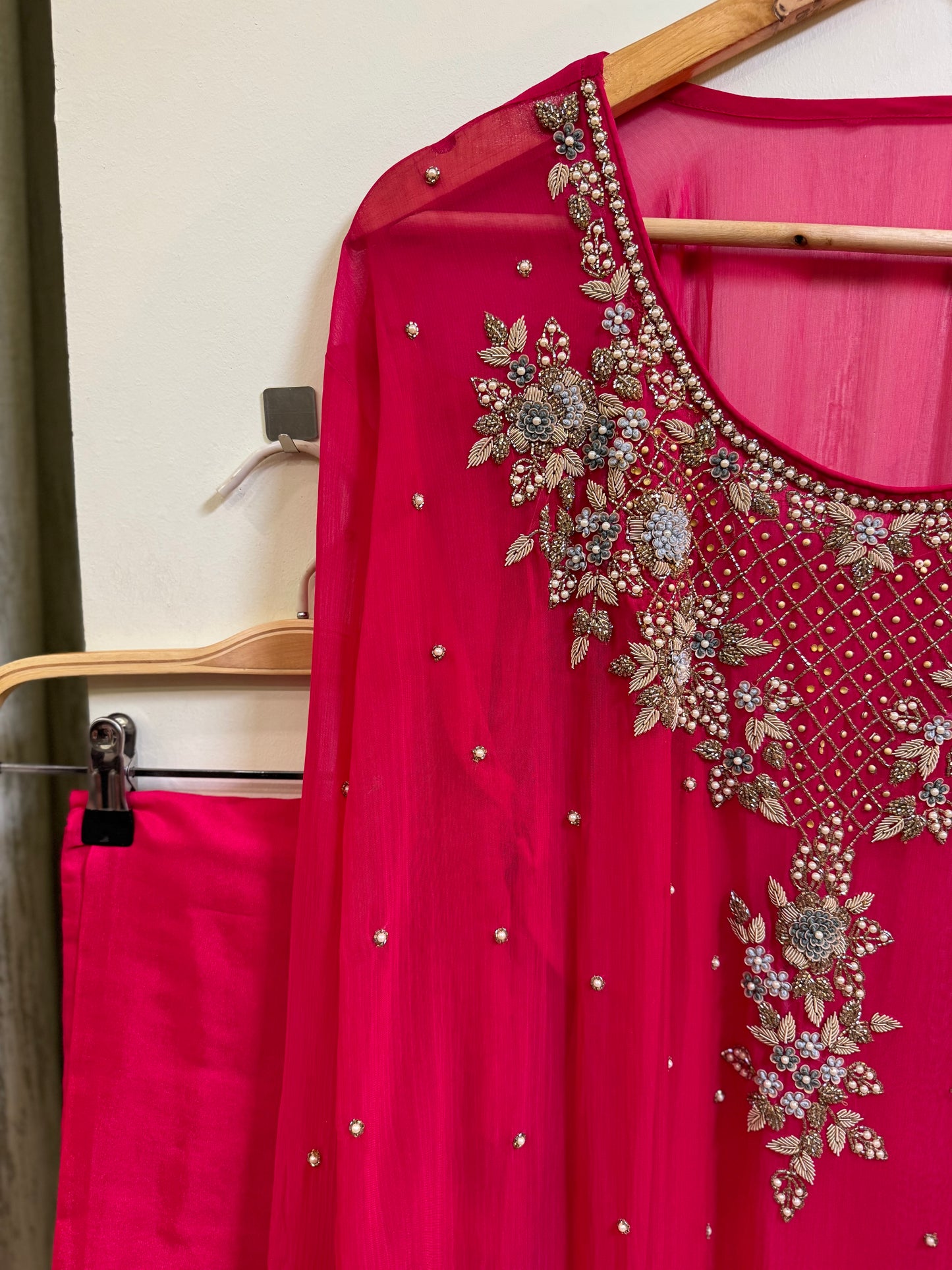 Premium chiffon handwork semi-stitched suit