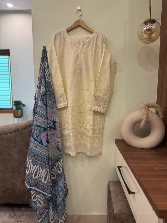 Pakistani embroidered suit with muslin dupatta-1004(N)