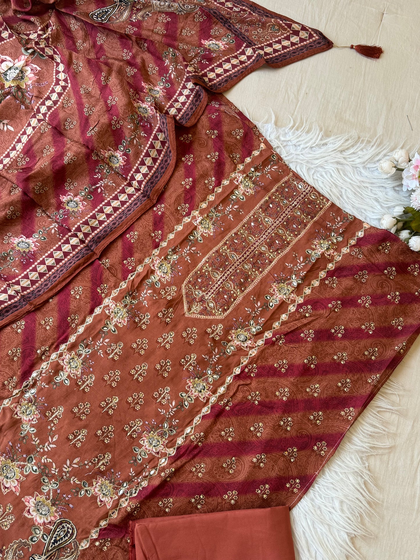 Pure muslin with detailings  and muslin Dupatta-118