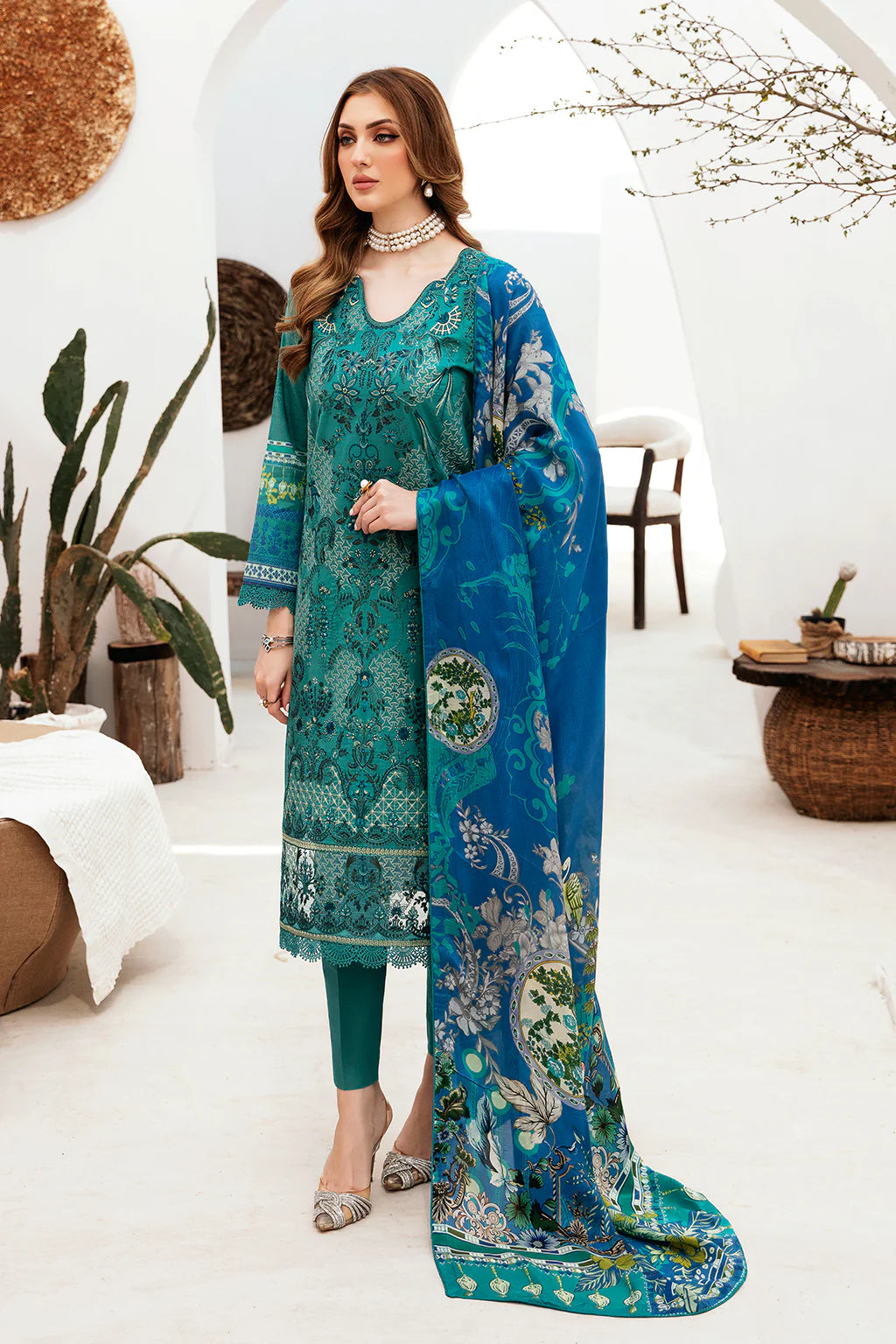 Lawn embroidered suit-G-206