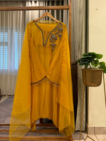 Premium Chiffon handwork suit with bottom and organza  hand  worked dupatta-2128