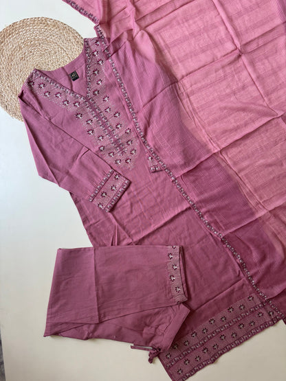 Pure cotton three peice suit with mul cotton soft dupatta-1088