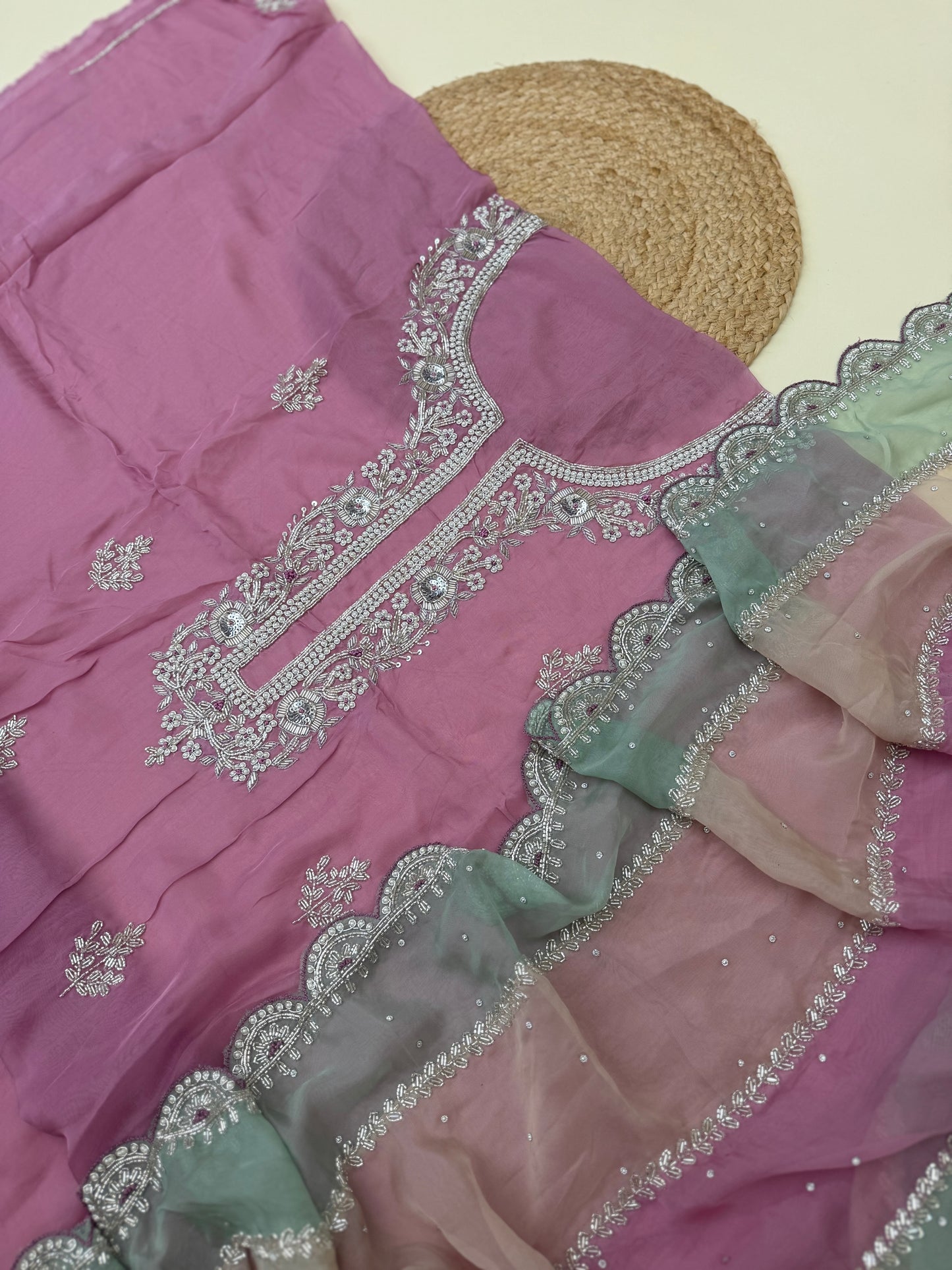 Premium viscose organza with  fully handworked dupatta