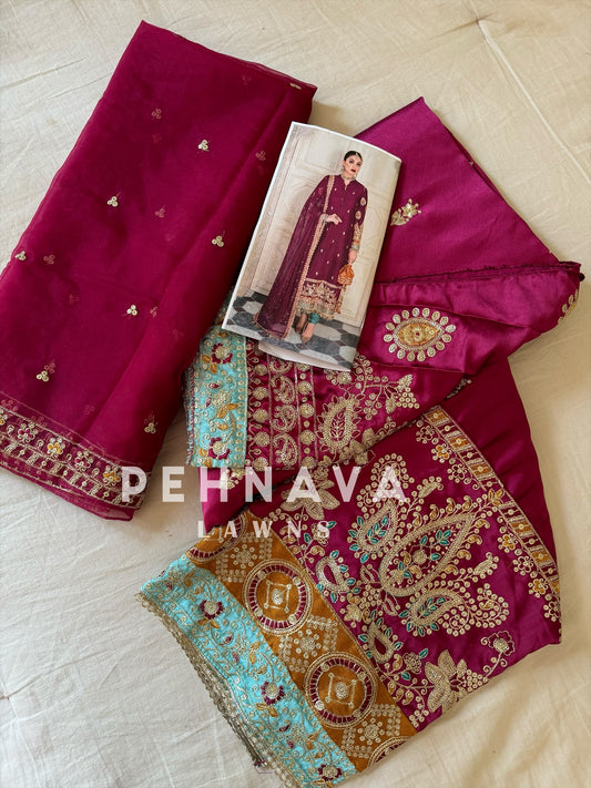 Majenta three peice semi stitched party wear