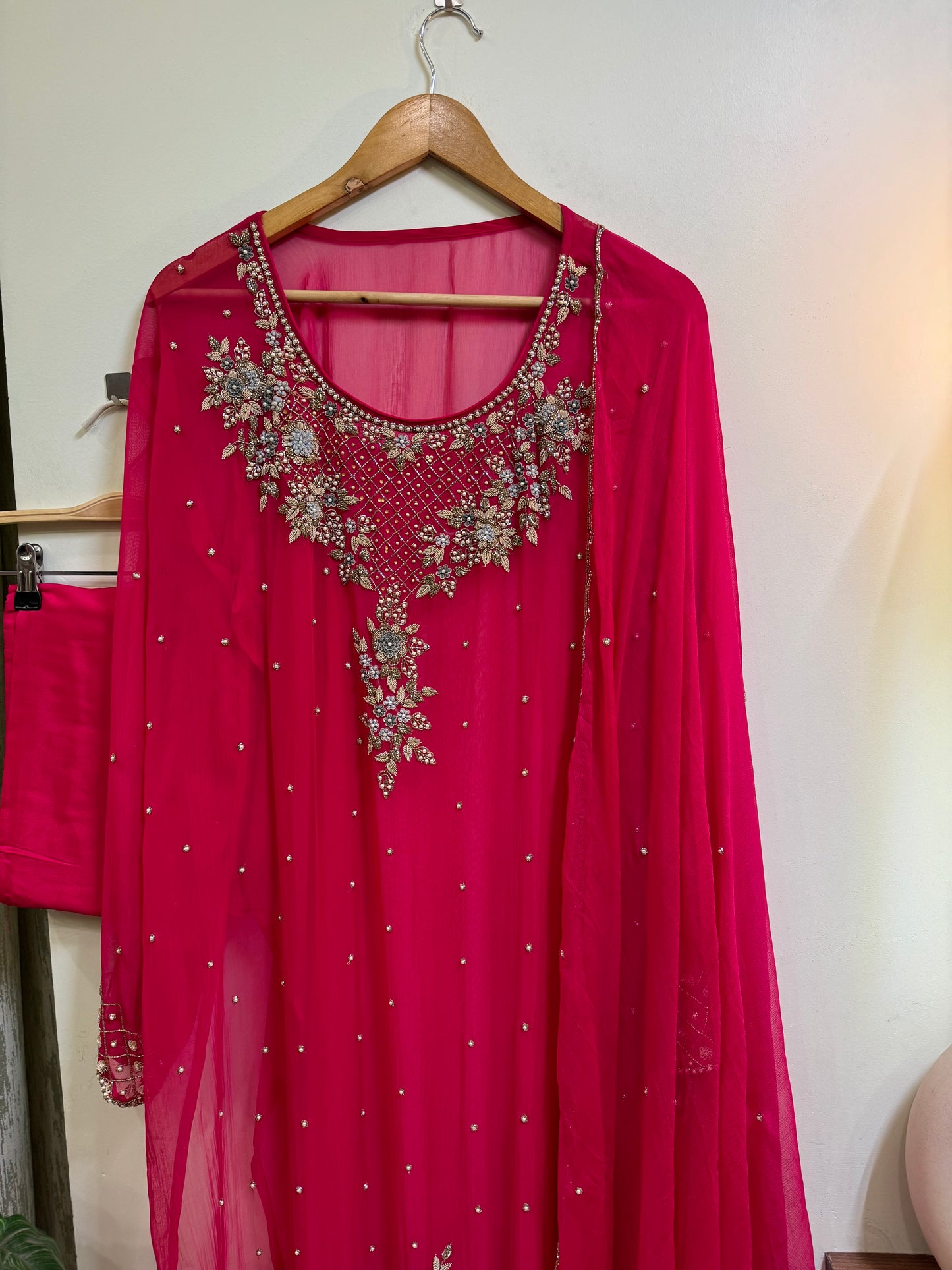 Premium chiffon handwork semi-stitched suit