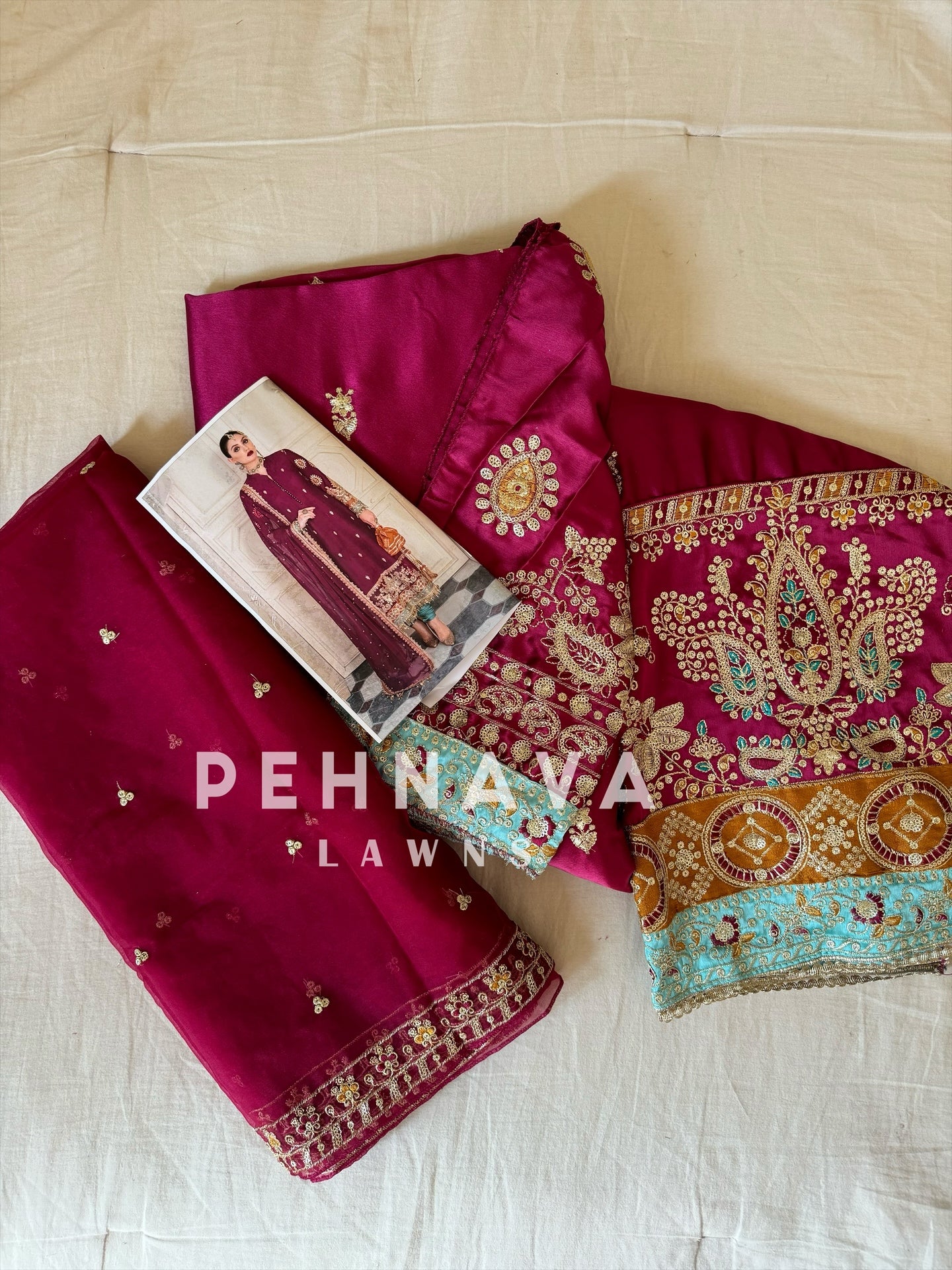 Majenta three peice semi stitched party wear