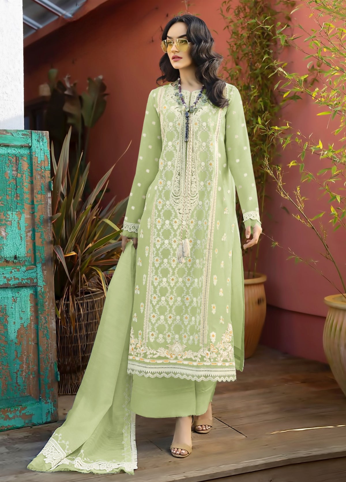 Cotton heavy  embroidered semi stitched suit-3826