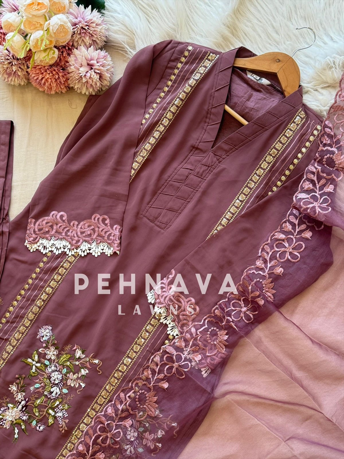 Stylish Embroidered Tunic Suit-D1