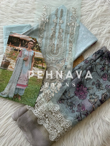 Printed casual suit with chiffon embroidered dupatta-1001