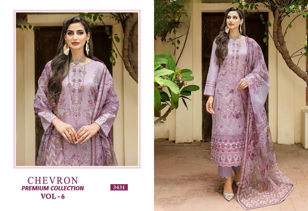 Embroidered cotton suit with chiffon dupatta - 3431