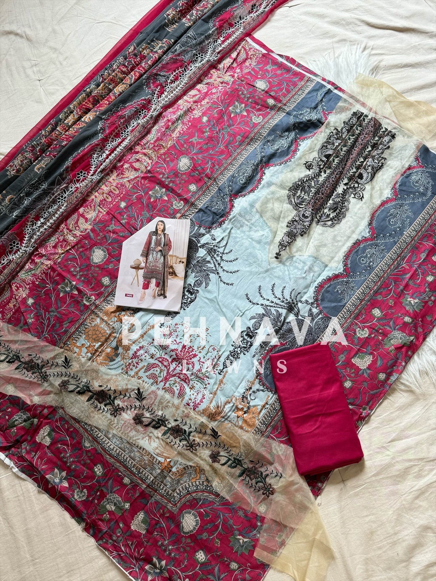 Beautiful printed and  dupatta embroidered suit-3493