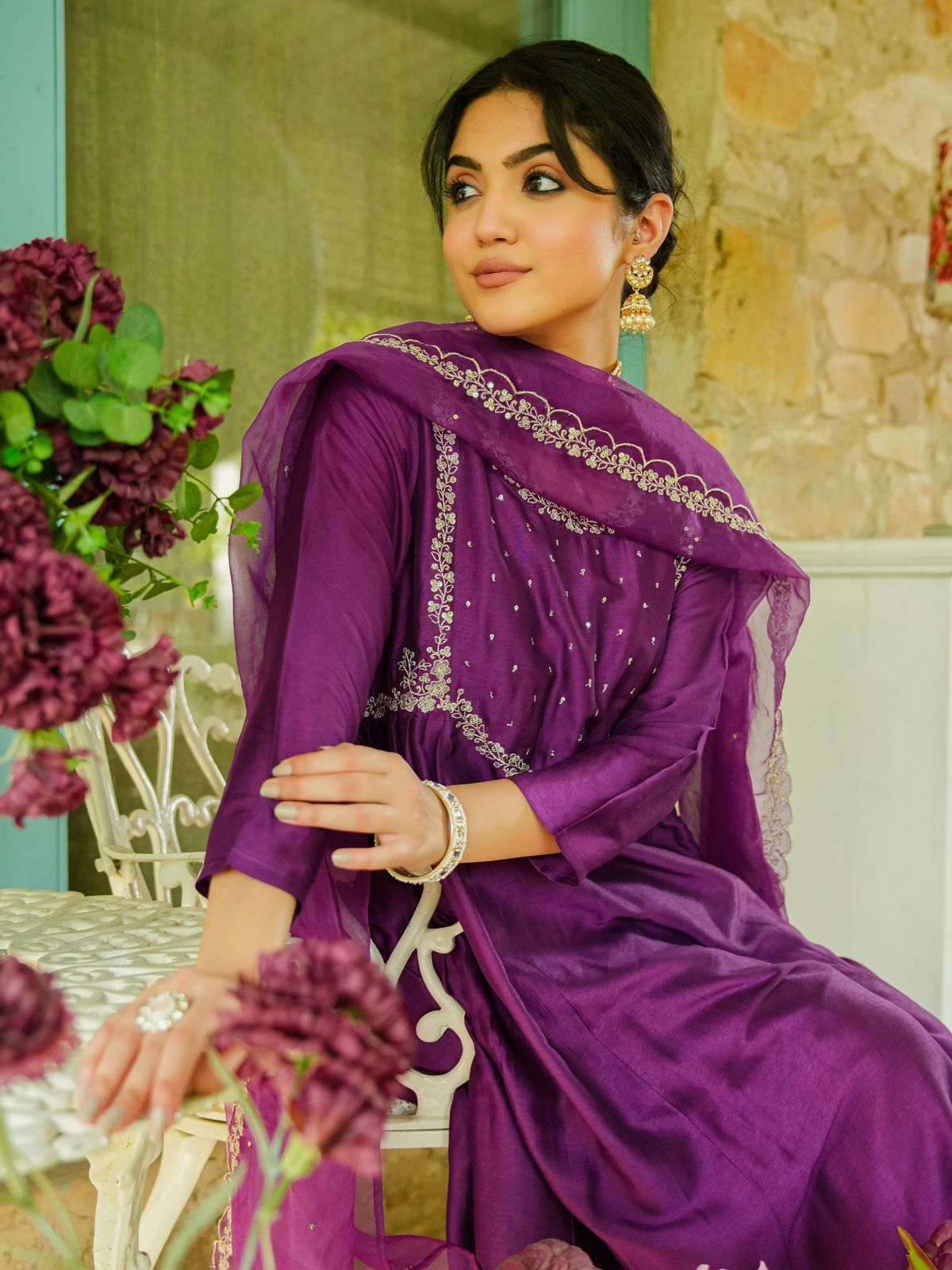 Dola silk embroidered suit with beautiful organza embroidered dupatta-4217