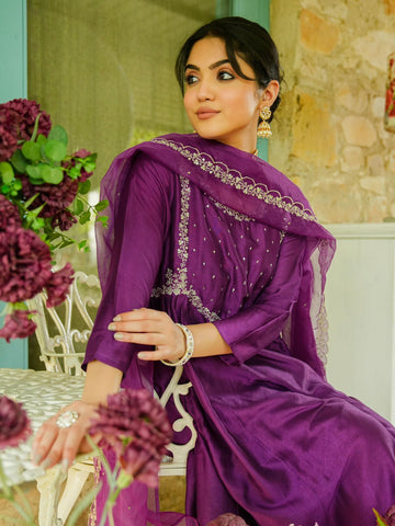 Dola silk embroidered suit with beautiful organza embroidered dupatta-4217