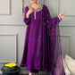 Pure chinnon stitched suit with neck detailing-purple