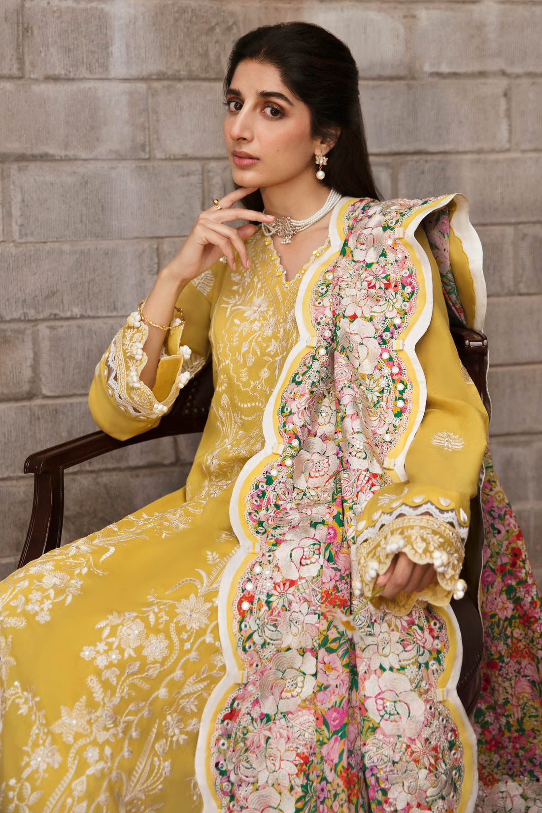 Yellow  Embroidered suit-12080