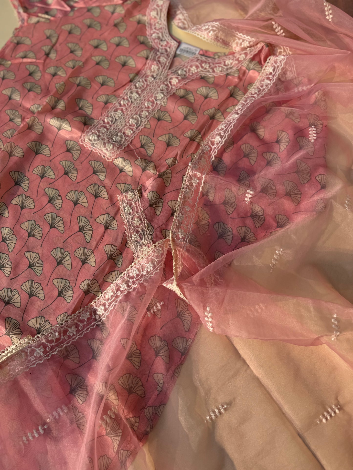 Pure muslin suit with organza dupatta