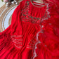 Red anarkali gown with organza scalloped dupatta -4219