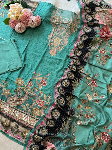 Pure muslin with aari work detailings  and muslin Dupatta-150