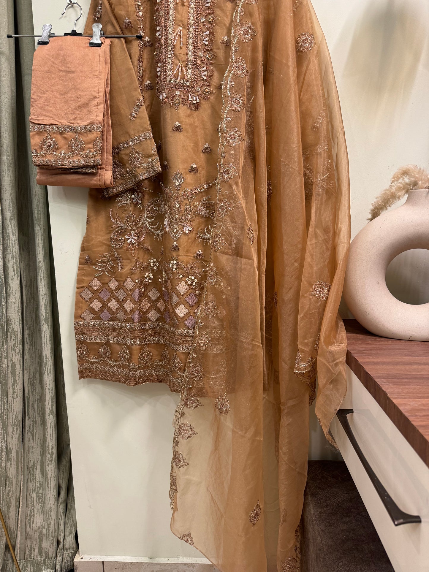 organza embroidered suit-5139