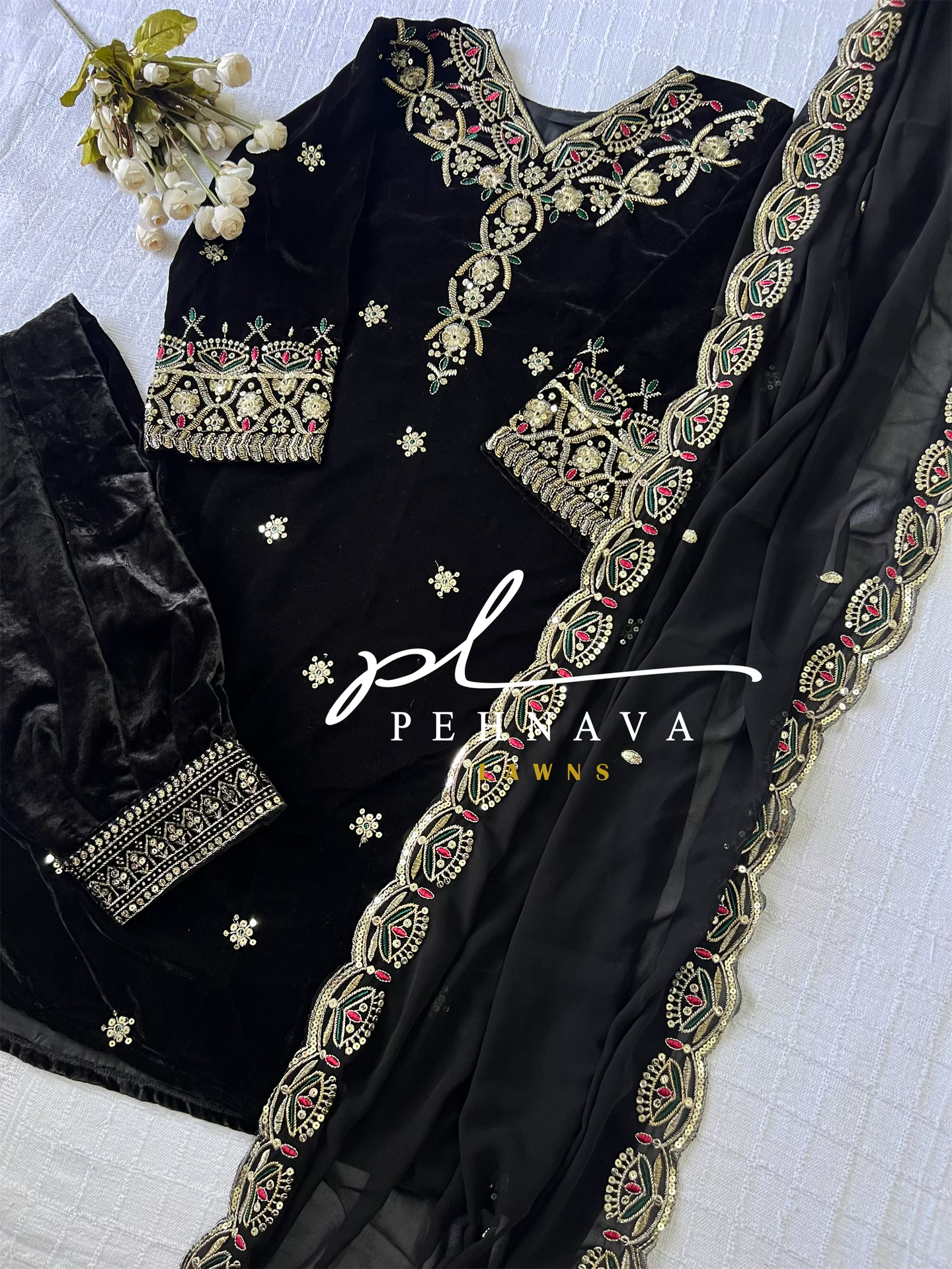 Embroidered velvette suit -6021