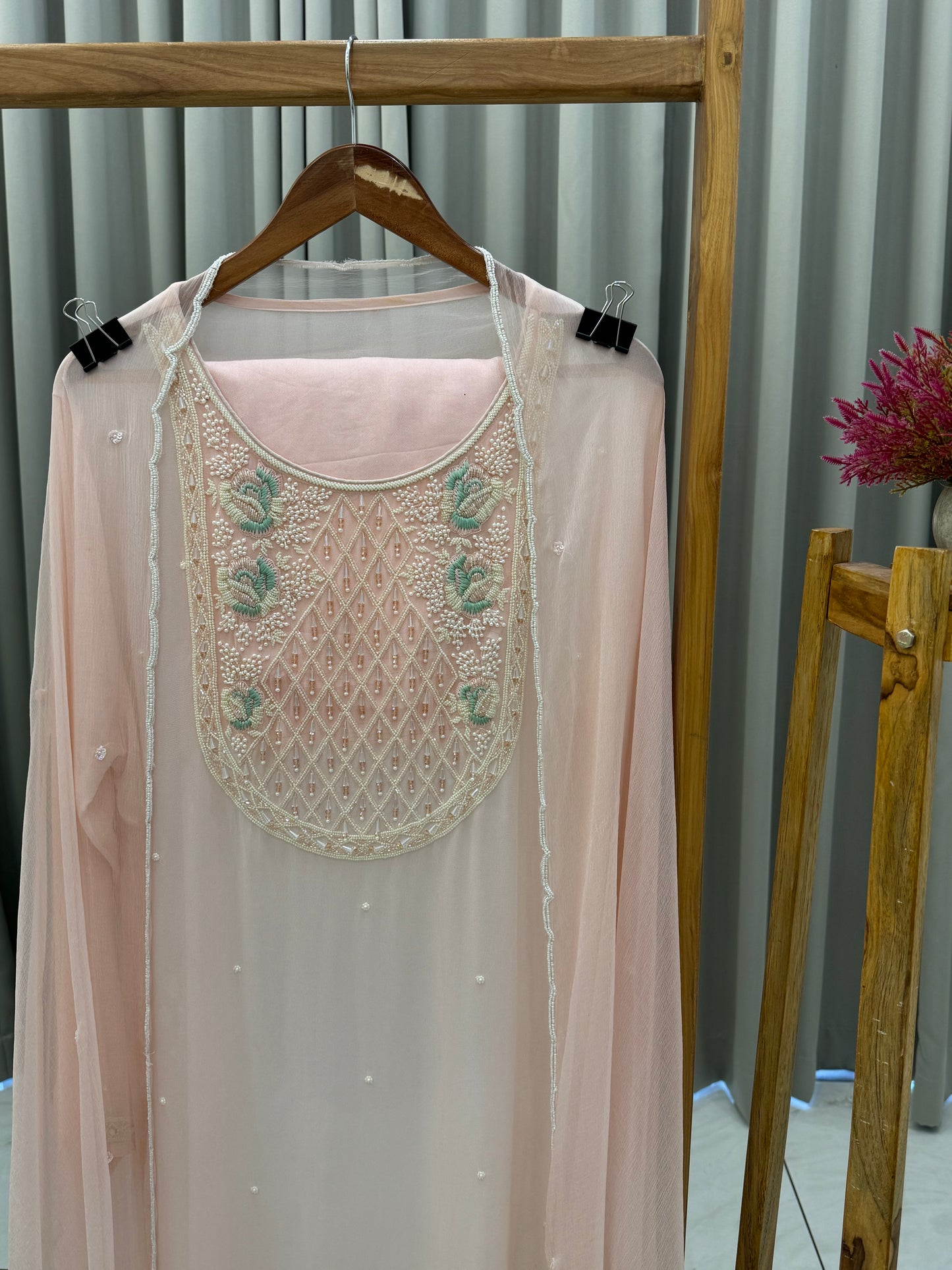 Premium chiffon handwork semi-stitched suit-2227