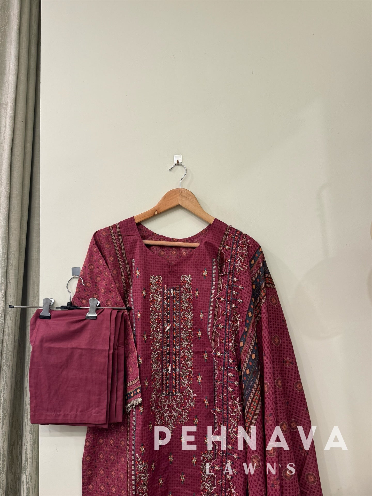 Embroidered suit with embroidered dupatta-3193