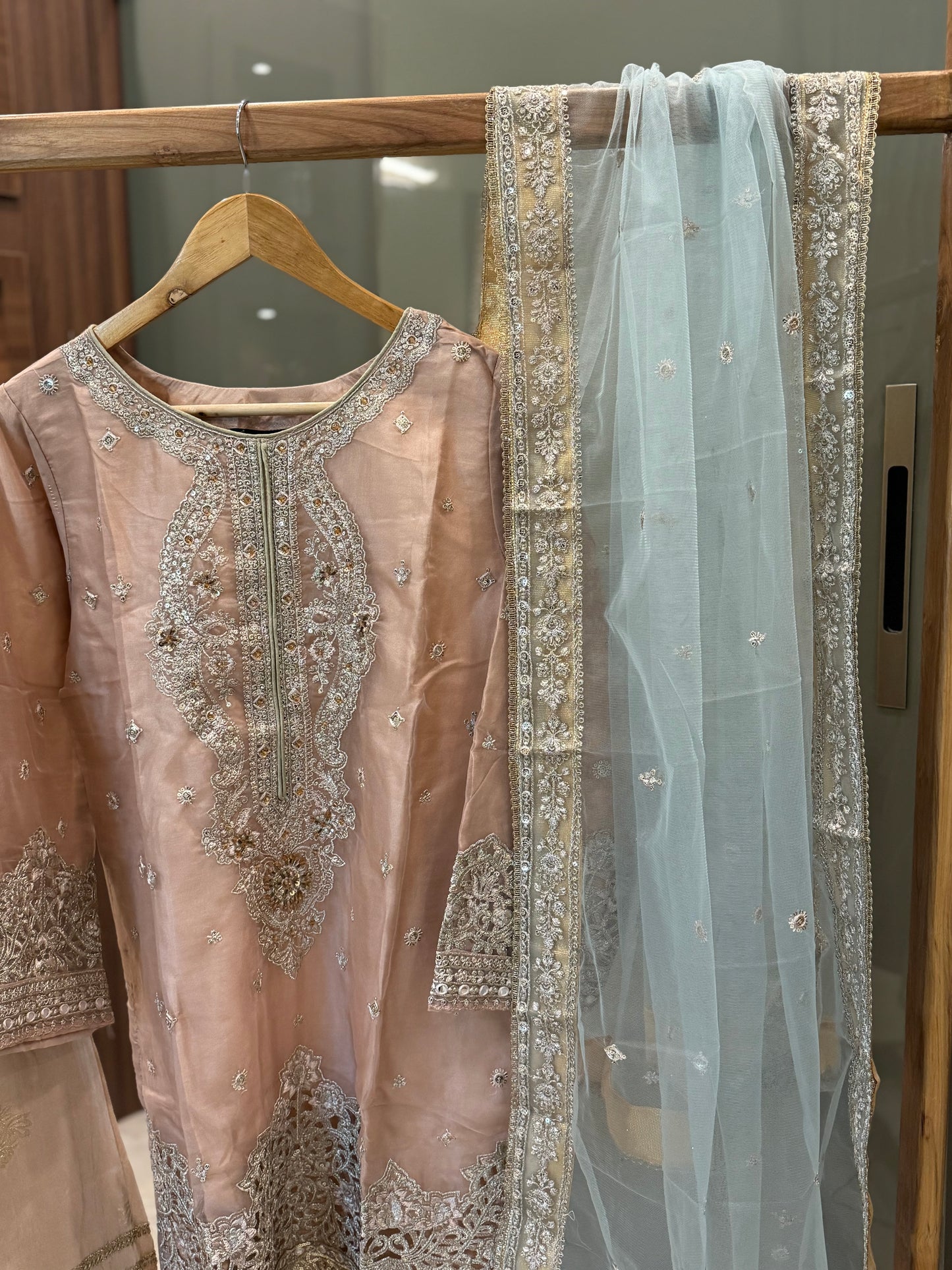 organza embroidered suit with sharara-1179