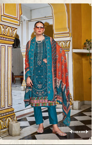 Cotton embroidered top and Dupatta with plain bottom -2006