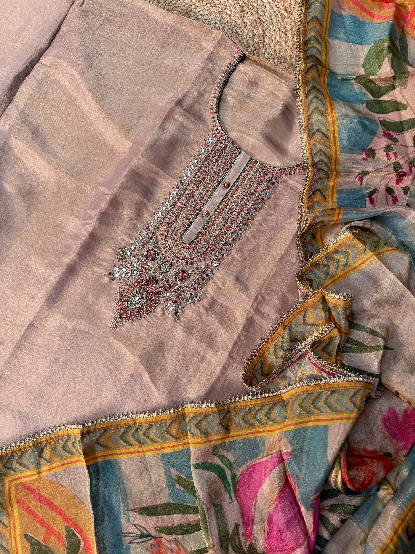 Shimmer  unstitched party wear with shimmer dupatta