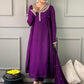 Pure chinnon stitched suit with neck detailing-purple