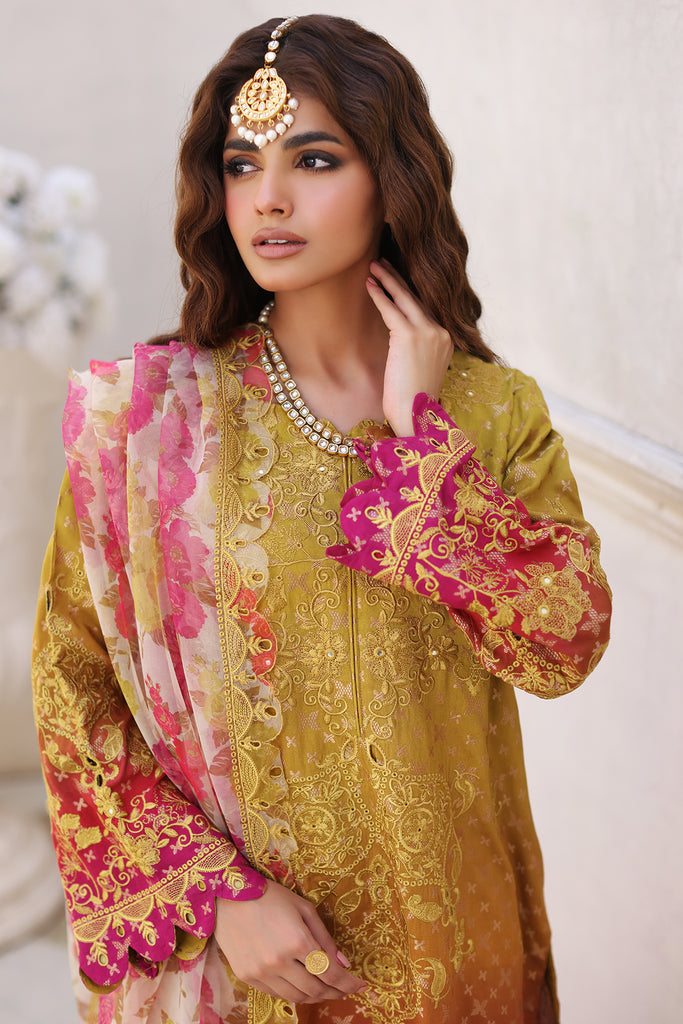 Embroidered suit with chiffon embroidered dupatta - 10002