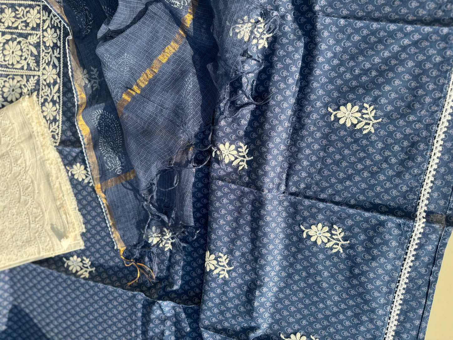 Premium cotton with embroidered top and cota checks dupatta