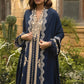 Embroidered cotton suit with chiffon dupatta - 418